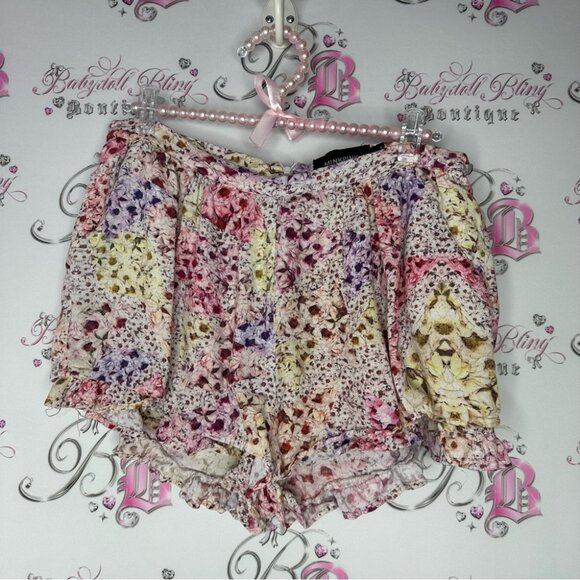 Minkpink shorts skirt skort floral flowers multi rainbow π color zipper back - Picture 4 of 7